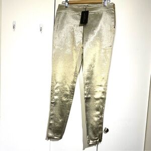 Burberry Gold Satin Women Skinny pant with zip ankle *RARE find* Prorsum NWT